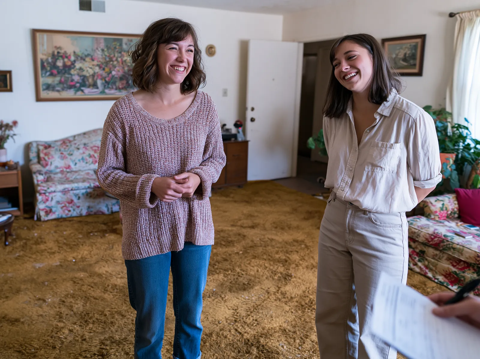 Inherited property buyers touring an inherited Seattle house as-is