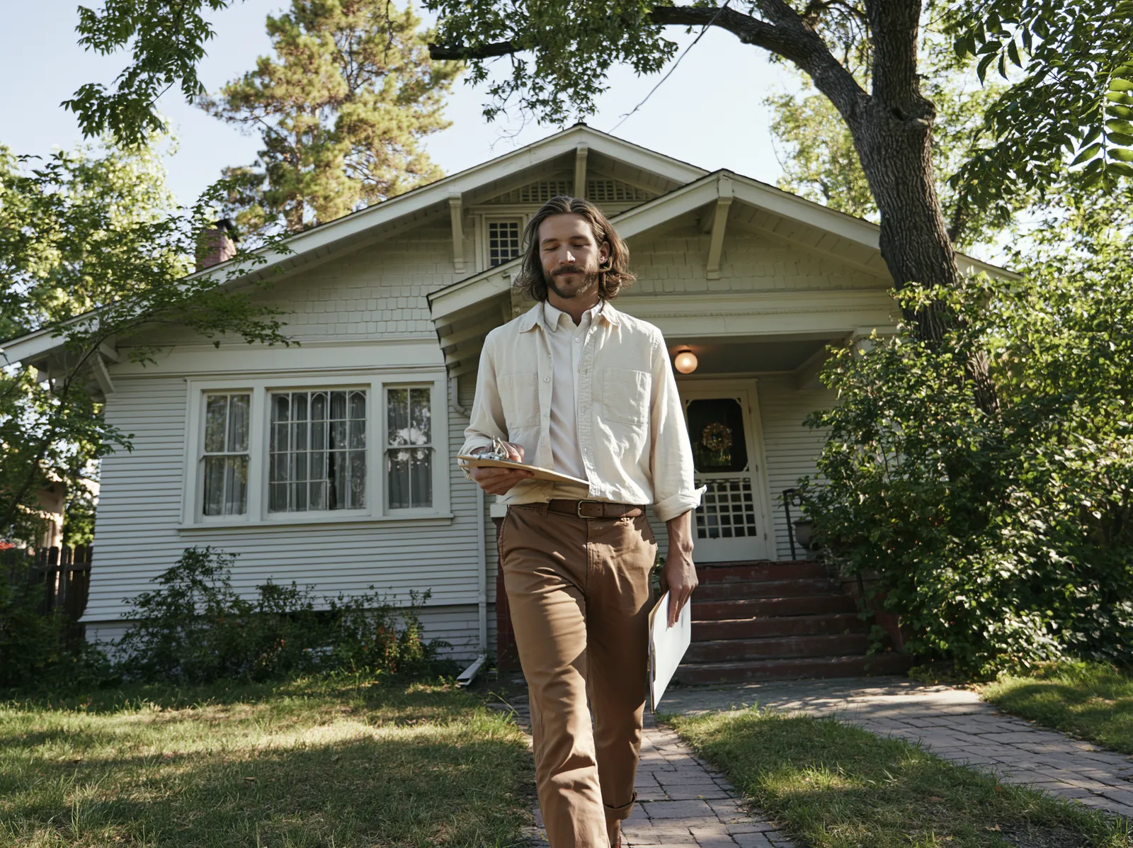 A professional house buyer arriving for a free, no-obligation property evaluation